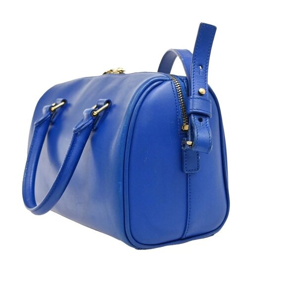 SAINT LAURENT Logo Baby Duffle 2Way Shoulder Hand Bag Leather Blue GHW 77EE942 - Picture 4 of 15